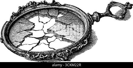 Gravure vintage dessinée à la main de miroir fissuré pour le design rétro et la décoration. Illustration de Vecteur