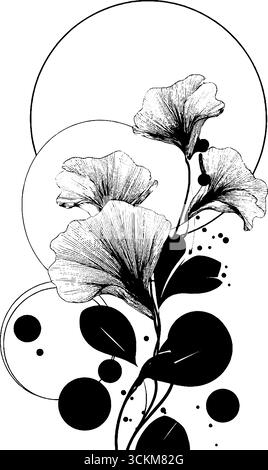 Affiche abstraite florale moderne avec pétales et pois pour un mur élégant Illustration de Vecteur