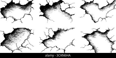 Ensemble d'illustration gravé de peinture bouillonnante et de surfaces fissurées pour la conception artistique et les concepts de texture. Illustration de Vecteur