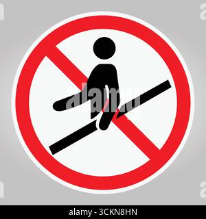 Ce graphique illustre un panneau d'avertissement indiquant l'interdiction de s'asseoir sur les rails de sécurité dans les espaces publics, ce qui favorise la sensibilisation à la sécurité et la complie Illustration de Vecteur
