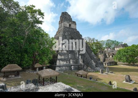 Flores, Guatemala - 12 juin 2025 : Temple du Grand Jaguar à Tikal, c'est les ruines d'une ancienne ville maya à Flores, Peten, Guatemala Banque D'Images