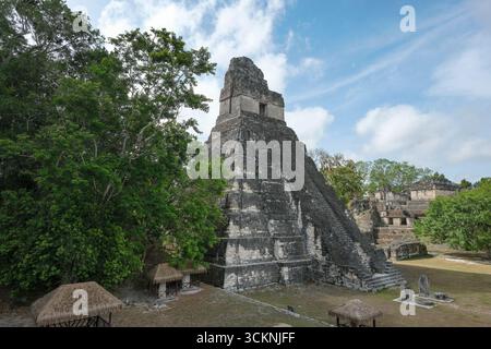 Flores, Guatemala - 12 juin 2025 : Temple du Grand Jaguar à Tikal, c'est les ruines d'une ancienne ville maya à Flores, Peten, Guatemala Banque D'Images