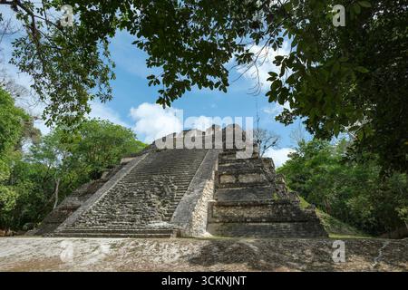 Flores, Guatemala - 12 juin 2025 : monde perdu à Tikal, ce sont les ruines d'une ancienne ville maya à Flores, département de Peten, Guatemala. Banque D'Images