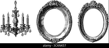 Cadres victoriens et dessin d'illustration gravé au lustre. Illustration de Vecteur