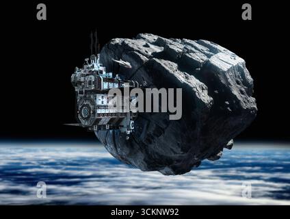 Illustration d'une installation minière d'astéroïdes. Banque D'Images