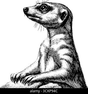 Suricat debout sur un monticule rocheux dans un style de dotwork complexe, idéal pour les conceptions de tatouage. Illustration de Vecteur