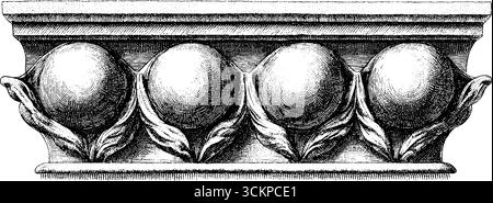 Fragment de frise de temple grec ancien avec conception de métope décorative pour l'étude artistique. Illustration de Vecteur