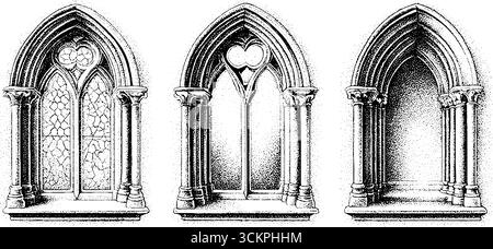 Tracés de fenêtres gothiques et vitraux pour l'inspiration architecturale. Illustration de Vecteur