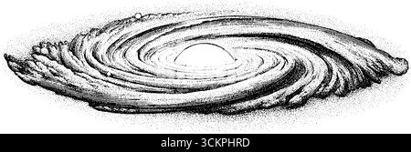 Galaxie spirale abstraite avec des points en pointillés ressemblant à une étoile dans un design noir et blanc pour des tirages d'art. Illustration de Vecteur
