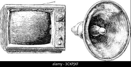Collection vintage d'écran de télévision rétro et disque vinyle pour des thèmes de design nostalgique. Illustration de Vecteur