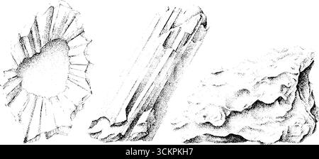 Blocs asymétriques abstraits et motifs radiaux en conception monochrome Illustration de Vecteur