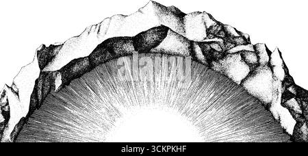 Motif géométrique abstrait avec quadrillage déformé et motif soleil. Illustration de Vecteur