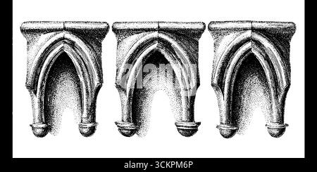 Éléments architecturaux : représentation détaillée de contreforts volants et d'arcs secondaires. Illustration de Vecteur