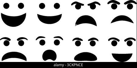 Diverses expressions faciales pour la communication émotionnelle et le design. Illustration de Vecteur