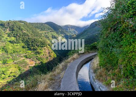 Le long de la levada nova dans les montagnes sur l'île de Madère Banque D'Images