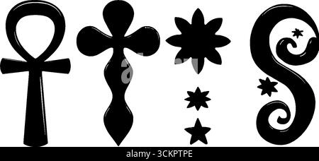 Collection de symboles spirituels et mystiques avec ankh, croissant de lune et étoile. Illustration de Vecteur