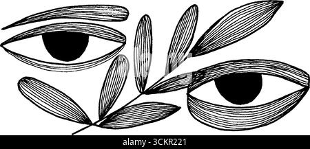 Dessin au trait abstrait avec dégradé vertical avec yeux et feuilles pour un décor moderne. Illustration de Vecteur