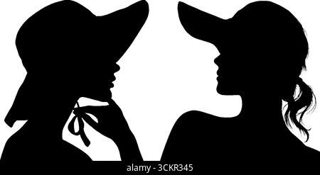 Silhouettes élégantes pour femmes dans des chapeaux à large bord. Illustration de Vecteur