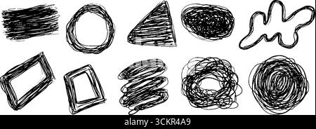 Collection créative abstraite de formes dessinées à la main pour des conceptions artistiques. Illustration de Vecteur