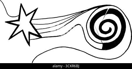 Celestial Dreams : ensemble d'art au trait avec étoile tombante et design en spirale pour des projets créatifs. Illustration de Vecteur