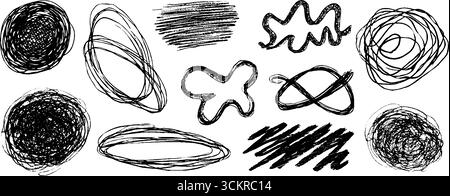 Ensemble créatif de blobs et griffonnages d'encre abstraits pour la conception artistique et l'inspiration. Illustration de Vecteur
