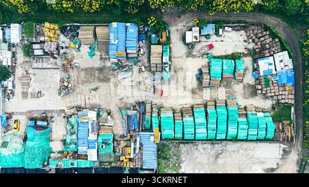 Vue aérienne du site de stockage des matériaux de construction Banque D'Images