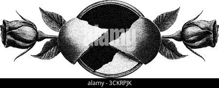 Tatouage Dotwork avec miroir brisé et roses avec des pétales tombant. Illustration de Vecteur