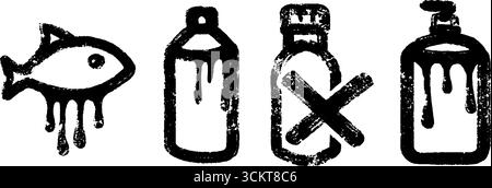Icônes de l'art urbain : conception de graffiti en os de poisson, bouteille et cigarette pour des projets d'art de rue. Illustration de Vecteur