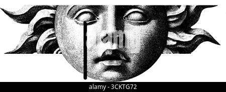 Visage de soleil surréaliste avec couronne flottante dans le style art collage. Illustration de Vecteur