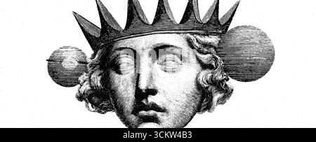 Visage de soleil surréaliste avec style d'art de collage de couronne flottante pour un design créatif. Illustration de Vecteur