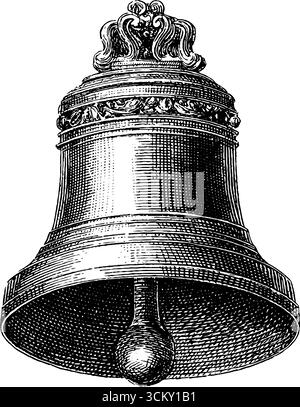 Gravure vintage de la conception de pièce angulaire de cloche de mariage pour la papeterie d'événement élégante. Illustration de Vecteur