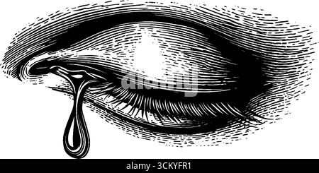 Expression émotionnelle à travers l'art une larme roulant à l'œil fermé. Illustration de Vecteur