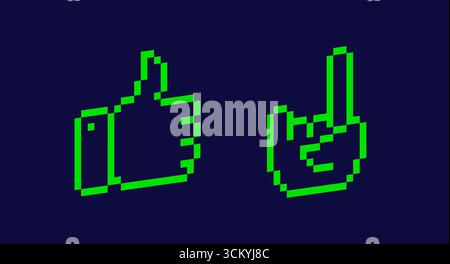 Éléments d'interface utilisateur Y2K 3d pixel art. Deux gestes verts isométriques - cool et chèvre. Illustration de Vecteur