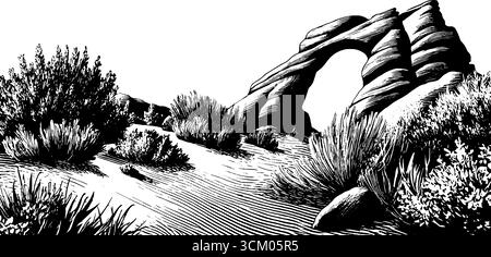 Arc en grès altéré et illustration de gommage du désert pour l'art et le design de la nature. Illustration de Vecteur