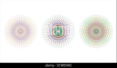 Trois motifs géométriques complexes de mandala isolés sur fond blanc Illustration de Vecteur