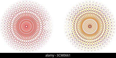Deux motifs géométriques circulaires complexes isolés sur fond blanc Illustration de Vecteur
