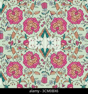 Motif vectoriel sans couture de jardin fleuri Illustration de Vecteur