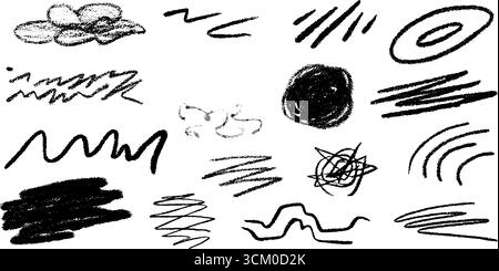 Croquis abstrait de griffonnages texturés avec des nuages en pointillés et des lignes ondulées. Illustration de Vecteur