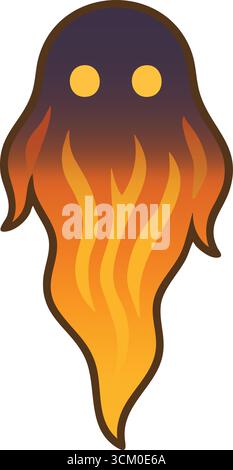 Un esprit lumineux minimal formé de flammes orange et jaune flottant vers le haut avec des yeux creux pour une humeur mystérieuse Illustration de Vecteur