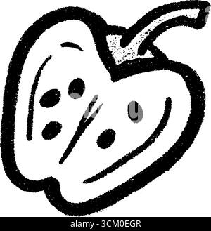 Croquis artistique de poivron coupé en deux montrant des graines. Illustration de Vecteur