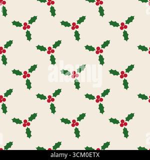 Holly Leaves Berries Seamless Pattern Illustration de Vecteur
