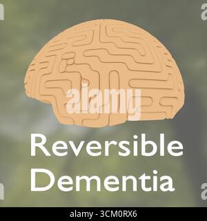 Illustration 3D d'un cerveau humain, intitulé démence réversible. Banque D'Images