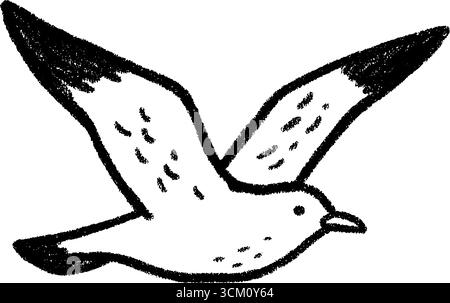 Croquis de mouette gracieuse en vol avec de larges ailes ouvertes pour les conceptions de la nature. Illustration de Vecteur