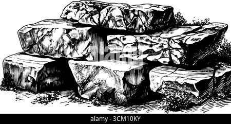 Surfaces en pierre fissurée dessinées à la main vintage et illustration de sculptures cassées pour la conception. Illustration de Vecteur