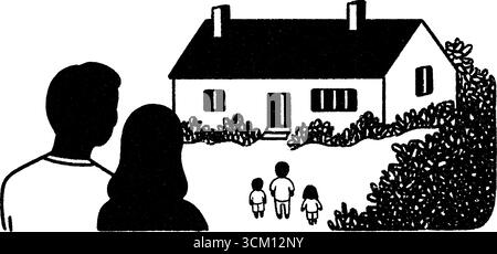 Grands-parents regardant les enfants jouer à l'extérieur d'une maison. Illustration de Vecteur