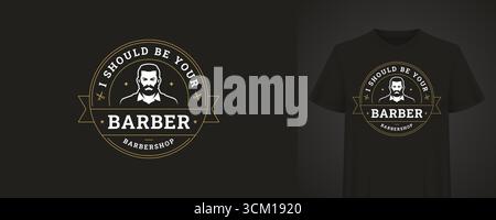 Logo de barbier moderne avec un homme barbe élégant, une typographie rétro et un design vintage. Idéal pour la marque de salon de coiffure et les impressions de t-shirt. Vecteur ill Illustration de Vecteur