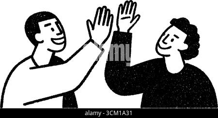 Célébration de l'équipe avec des collègues de haut niveau dans un style de croquis dessiné à la main. Illustration de Vecteur