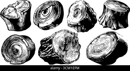 Textures de grain de bois vintage avec troncs d'arbre noués pour les projets de design rustique. Illustration de Vecteur