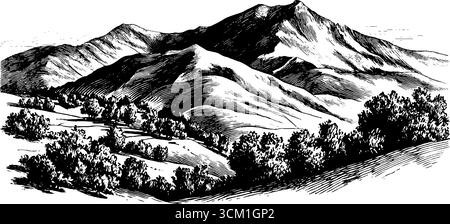 Illustration de paysage topographique vintage dessinée à la main avec des textures d'élévation de montagne. Illustration de Vecteur
