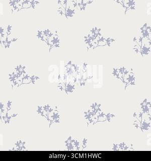 Motif de fleurs fond violet crème avec des fleurs de prairie. Ferme toile de fond violette et minuscules grappes florales de style grand-millénial Illustration de Vecteur